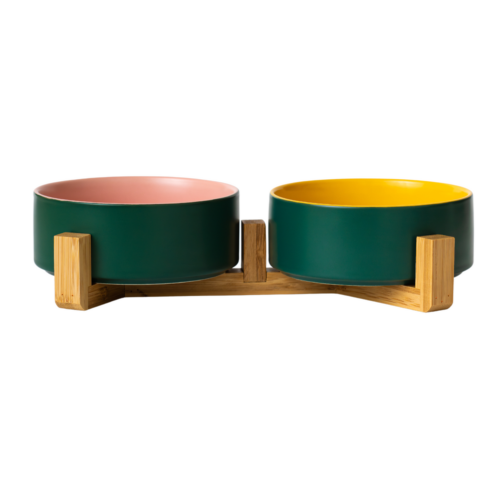Double Ceramic Bowls with Stand