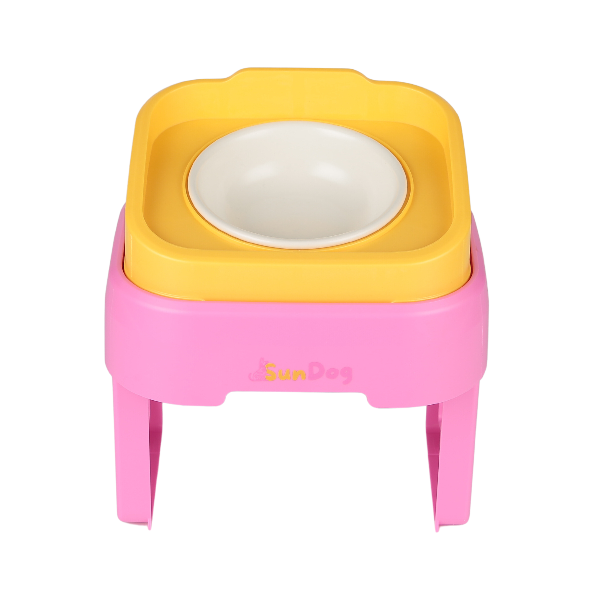 Elevated Slow Feeder Pet Bowl - Pink & Yellow Design For Dogs & Cats, Promotes Healthy Eating